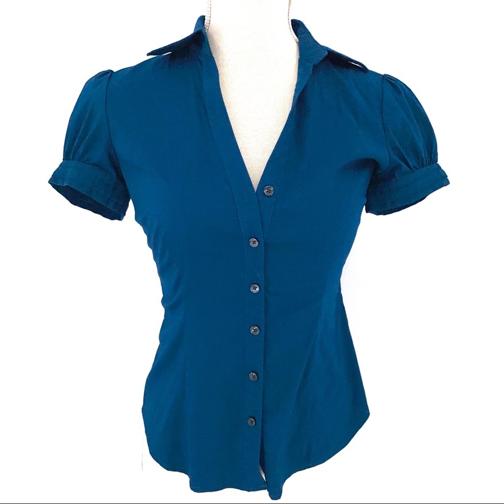 Express Design Studio Blue Button Down Top - image 7